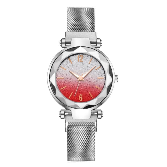 DropShipping Silver Women Watch Top Brand Luxury Magnetic Starry Sky Lady Wrist Watch Mesh Female Clock For relogio feminino-Women Watch