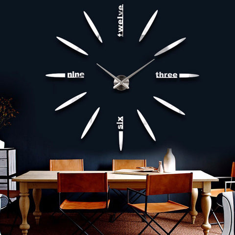 3D DIY Large Wall Clock Oversize Digital Clock for Living Room Acrylic Mirror Sticker Big Hanging Wall Clocks English Letter-Wall clock