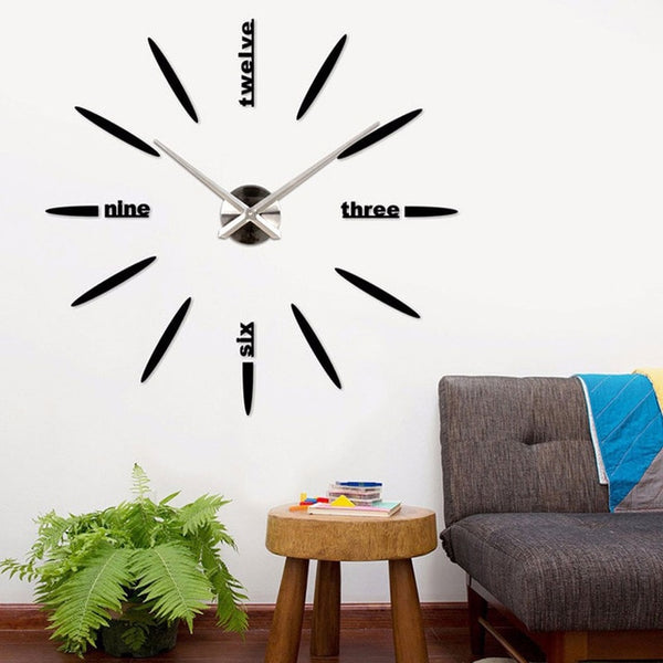 3D DIY Large Wall Clock Oversize Digital Clock for Living Room Acrylic Mirror Sticker Big Hanging Wall Clocks English Letter-Wall clock