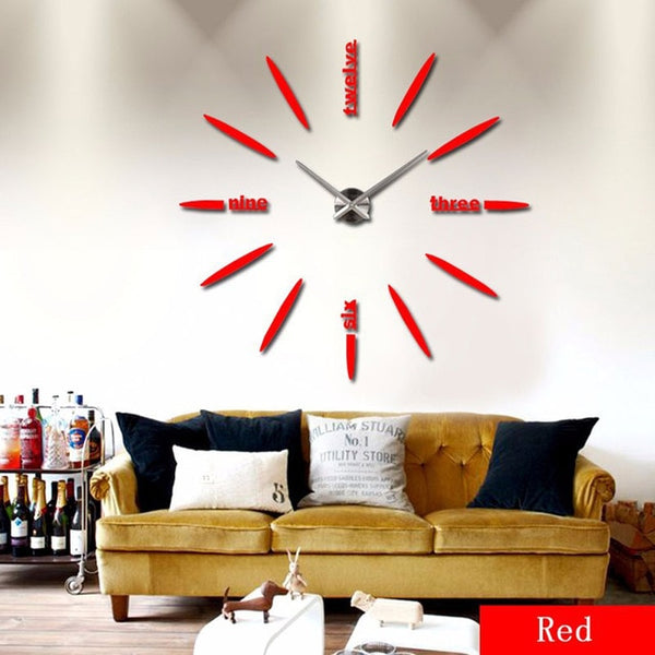 3D DIY Large Wall Clock Oversize Digital Clock for Living Room Acrylic Mirror Sticker Big Hanging Wall Clocks English Letter-Wall clock