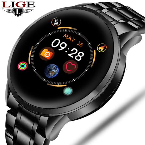 LIGE New Steel Smart Watch Men Waterproof sport For iPhone Heart rate blood pressure call Information smartwatch Fitness tracker-Smart watch