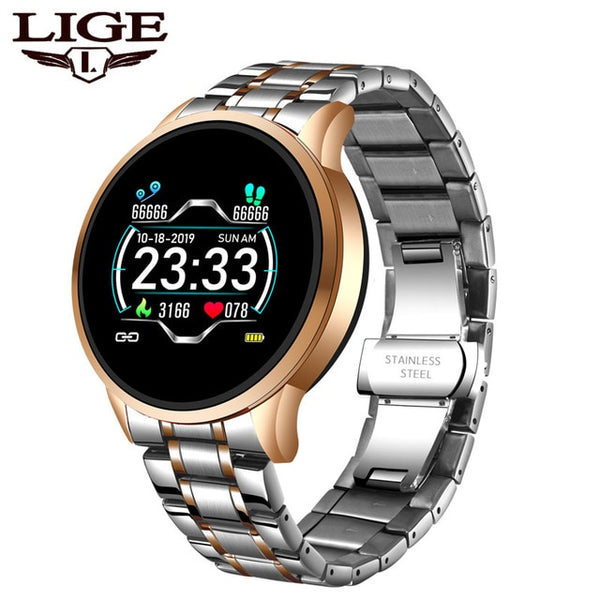 LIGE New Steel Smart Watch Men Waterproof sport For iPhone Heart rate blood pressure call Information smartwatch Fitness tracker-Smart watch