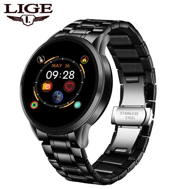 LIGE New Steel Smart Watch Men Waterproof sport For iPhone Heart rate blood pressure call Information smartwatch Fitness tracker-Smart watch