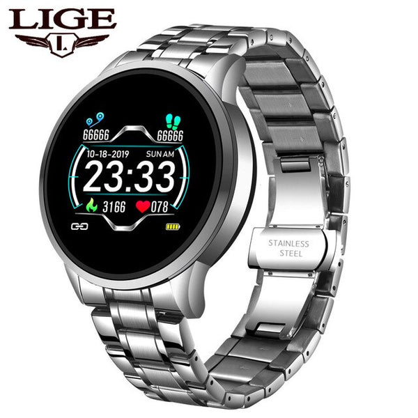 LIGE New Steel Smart Watch Men Waterproof sport For iPhone Heart rate blood pressure call Information smartwatch Fitness tracker-Smart watch