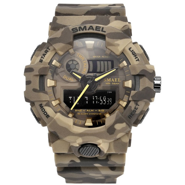 New Camouflage Military Watch Smael Watch Men Sports Watch Led Quartz Clock Men Sport Wristwatch 8001 Mens Army Watch Waterproof-Sports watch