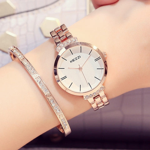 Kezzi Women Watches Casual Quartz Wristwatches Stainless Steel Watch Rhinestone Bracelet Watch-Women Watch