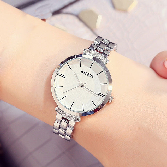 Kezzi Women Watches Casual Quartz Wristwatches Stainless Steel Watch Rhinestone Bracelet Watch-Women Watch