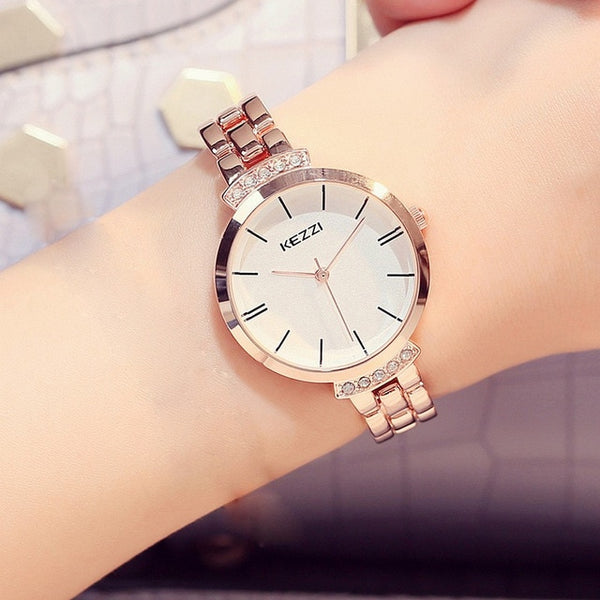 Kezzi Women Watches Casual Quartz Wristwatches Stainless Steel Watch Rhinestone Bracelet Watch-Women Watch