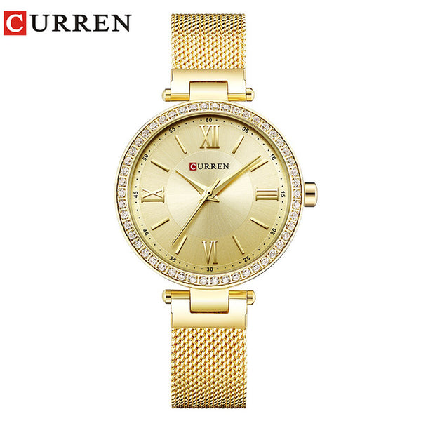 Fashion Brand CURREN Crystal Design Quartz Ladies Wristwatches Stainless Steel Mesh Band Casual Women Watch Ladies Watches Gift-Women Watch