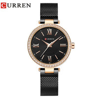 Fashion Brand CURREN Crystal Design Quartz Ladies Wristwatches Stainless Steel Mesh Band Casual Women Watch Ladies Watches Gift-Women Watch