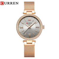 Fashion Brand CURREN Crystal Design Quartz Ladies Wristwatches Stainless Steel Mesh Band Casual Women Watch Ladies Watches Gift-Women Watch