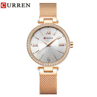 Fashion Brand CURREN Crystal Design Quartz Ladies Wristwatches Stainless Steel Mesh Band Casual Women Watch Ladies Watches Gift-Women Watch