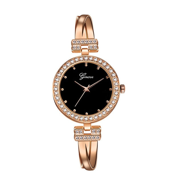 Ginave Women Wrist Watches Fashion Stainless Steel Band Analog Quartz Round woman watch women watches rose gold relogio feminino-Women Watch