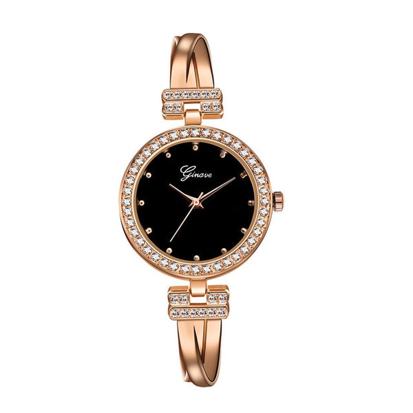 Ginave Women Wrist Watches Fashion Stainless Steel Band Analog Quartz Round woman watch women watches rose gold relogio feminino-Women Watch